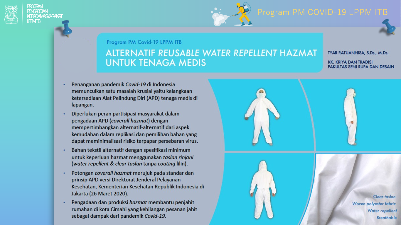 Produksi Reusable Water Repellent Hazmat  untuk Tenaga Medis